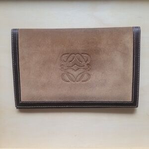 LOEWE BIFOLD WALLET Vintage Signature Tan Suede/Leather Wallet